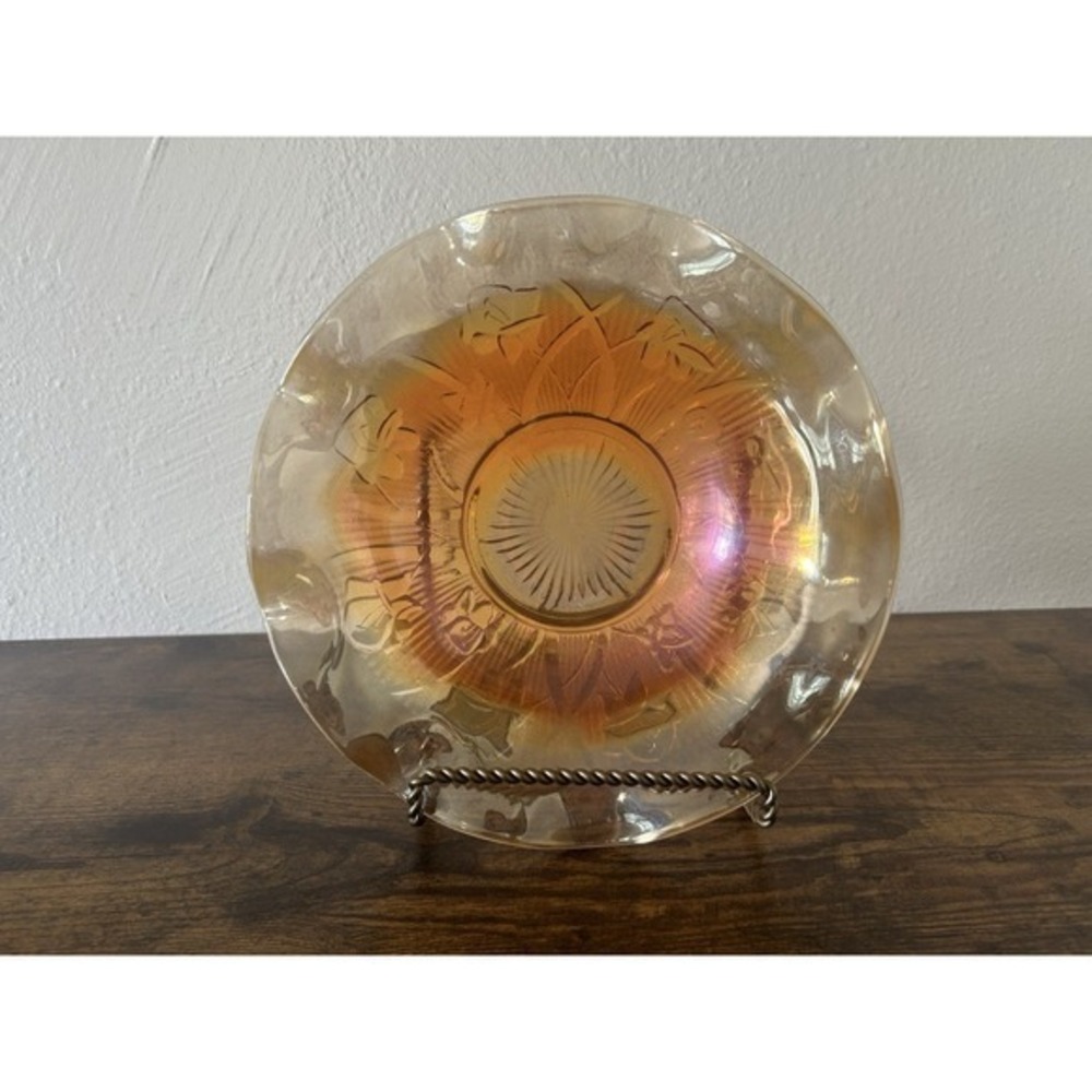 Vintage Carnival Glass‎ Bowl Large Iris & Herringbone Jeannette Marigold Ruffled